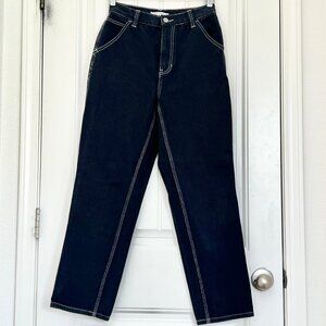 PACSUN High Rise Wide Leg Contrast Stitch Women's Utility Jean Dark Grey Size 26